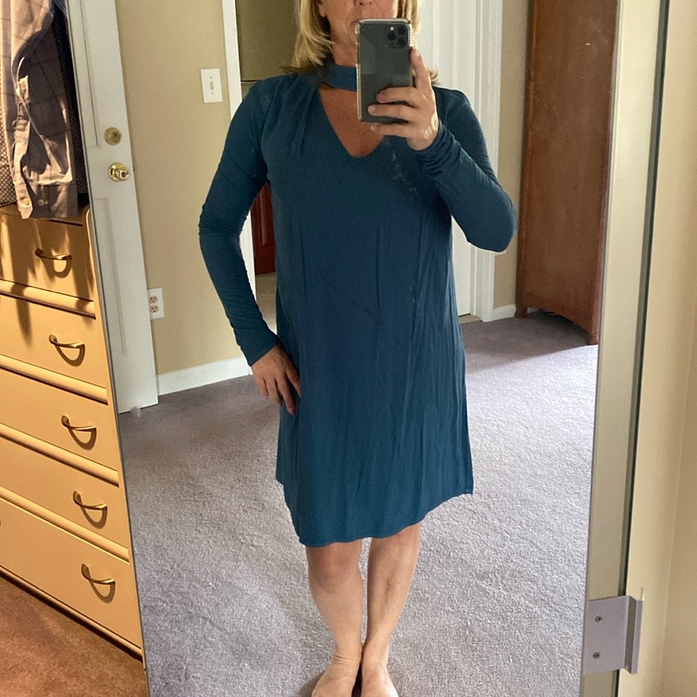 Michael Stars stretch dress in teal aqua.